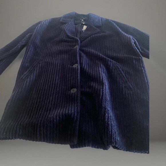 EILEEN FISHER NWT Women Navy Blue Organic Cotton Plush Corduroy Coat Jacket XL - Picture 7 of 7